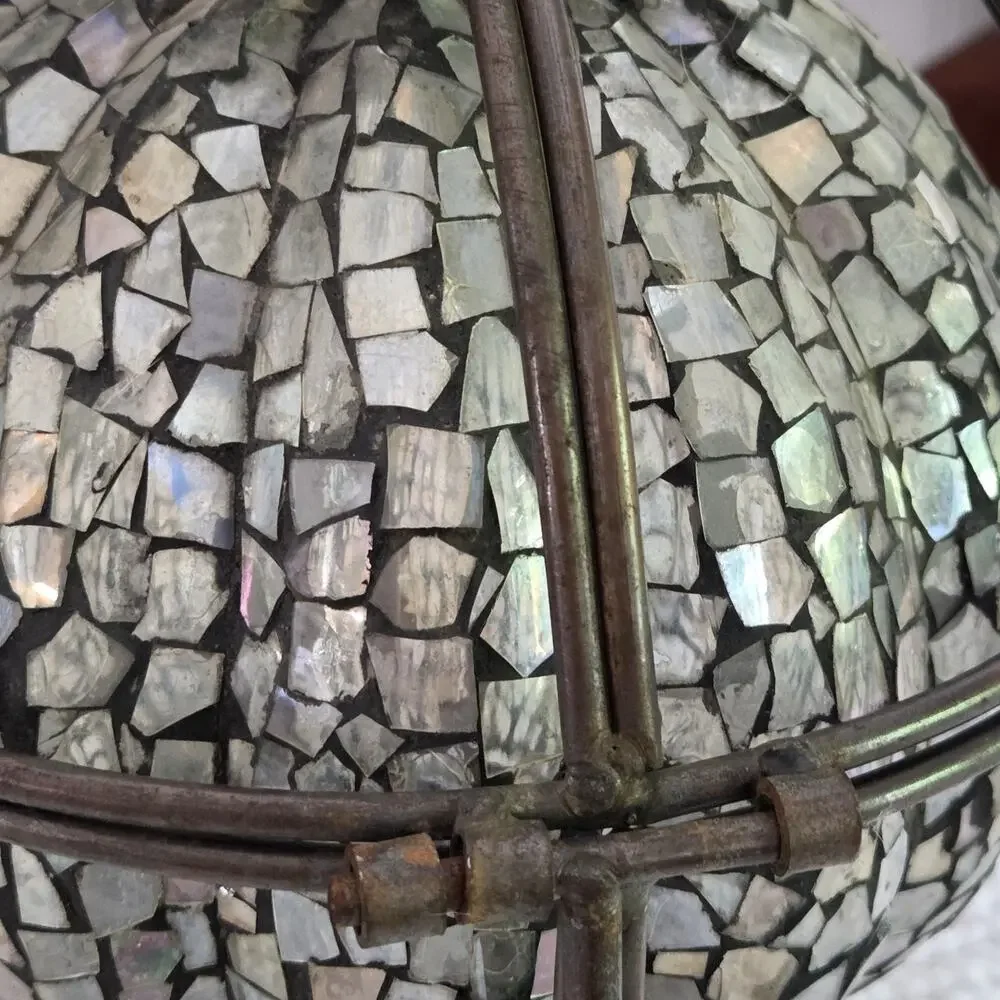 Caged Mosaic Glass Metal Lantern Footed Base Tea Light Pillar Candle Hanging
